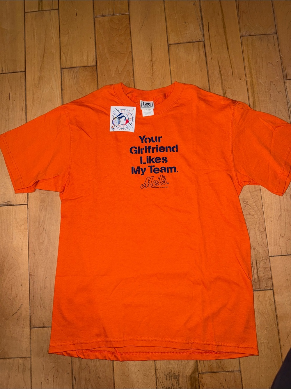 Lee Orange men’s Mets Graphic Tee - 'Your Girlfriend Likes My Team'